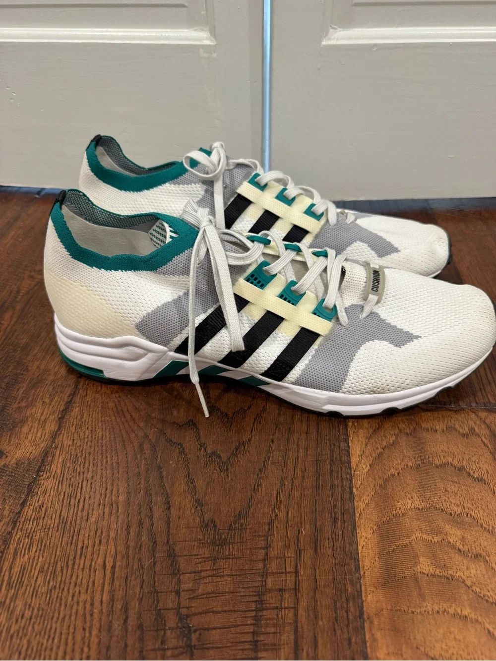 adidas White Gray & Teal Knit Men’s Sneakers